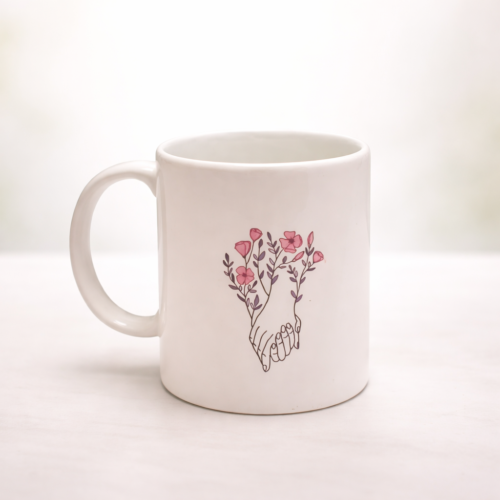 Floral Hand Printed White Custom Mug