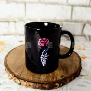 Rose in Skeleton Hand Black Patch Mug