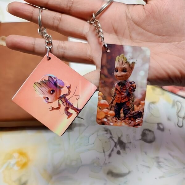 Groot Printed Wooden Keychain - Customised with Photo (Combo Set of 2)