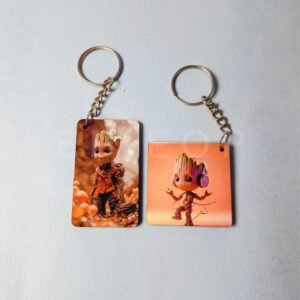 Groot Printed Wooden Keychain - Customised with Photo (Combo Set of 2)