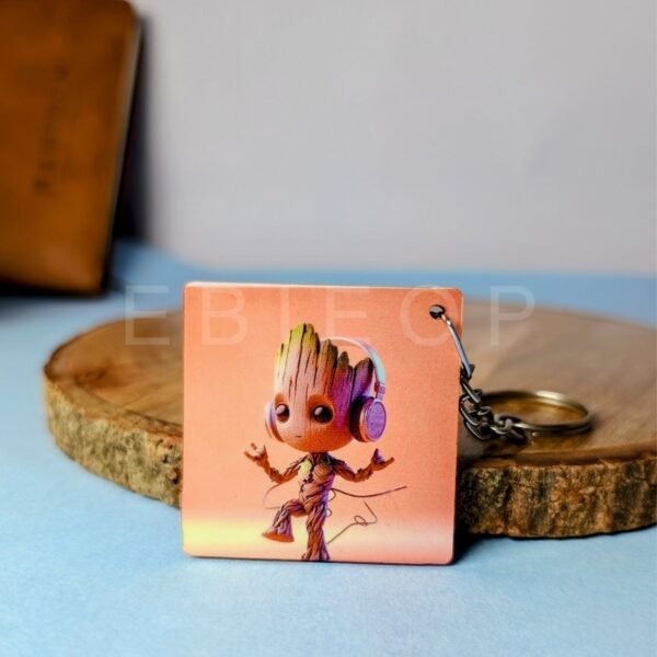 Groot Printed Square Wooden Keychain