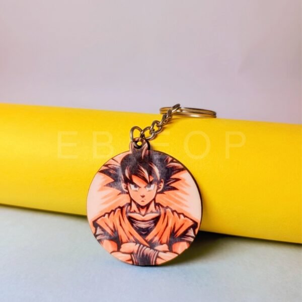 Goku Print On Wooden Round Keychain (Double Side)