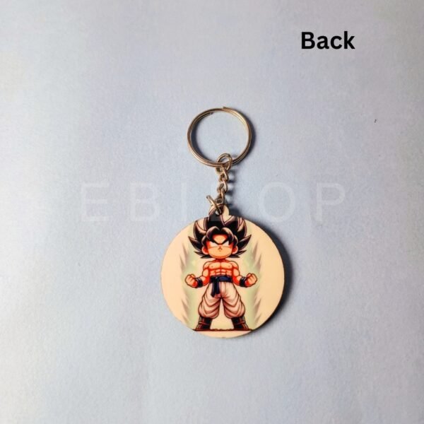 back Goku Print On Wooden Round Keychain (Double Side)