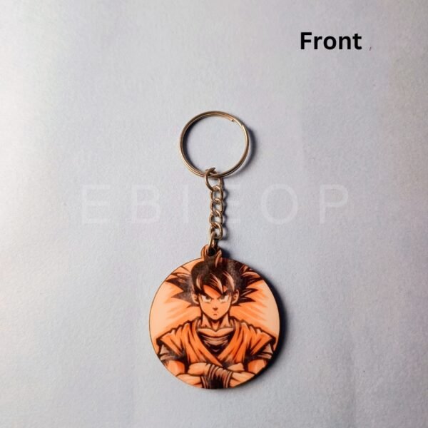 front Goku Print On Wooden Round Keychain (Double Side)