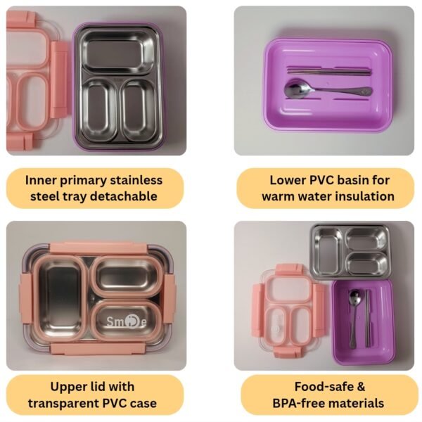 Food Safe & BPA Free Material_20250407_122559_0000 Smile Stainless Steel Lunch Box (Pink 710ml)