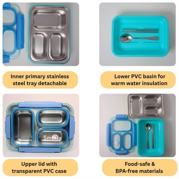 Food Safe & BPA Free Material_20250407_124443_0000 Smile Stainless Steel Lunch Box (Blue 710ml)