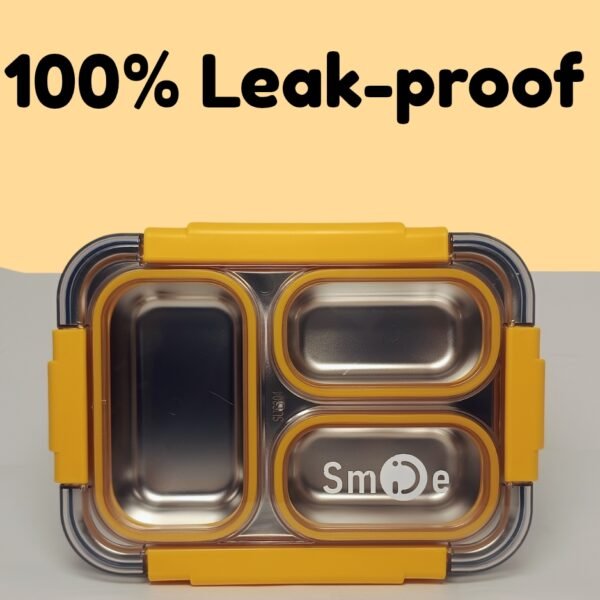 Food Safe & BPA Free Material_20250407_141010_0001 Smile Stainless Steel Lunch Box (Yellow/Blue 710ml)