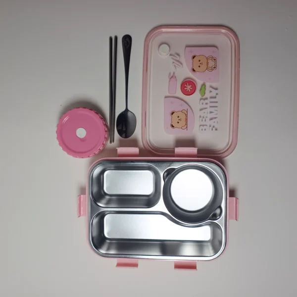 Pink Lunch Box3 Grid Stainless-steel Lunch Box (Pink 700+150ml)