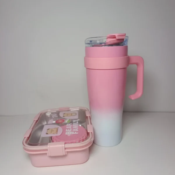 Bear Family Lunch Box with 1200ml Tumbler (Pink)