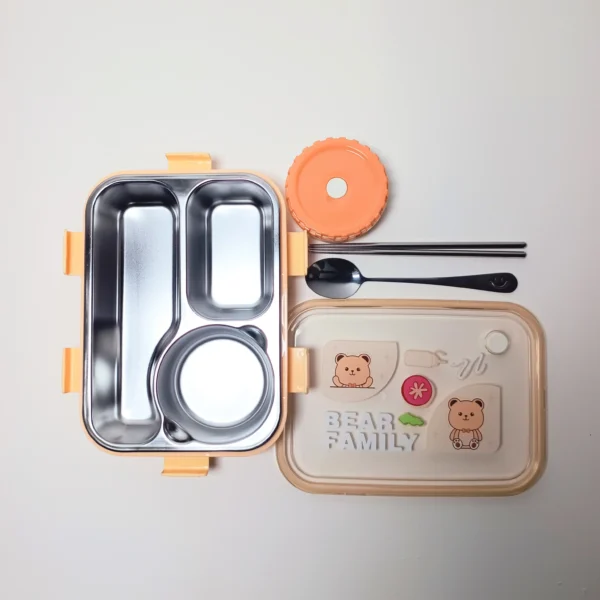 3 Grid Stainless-steel Lunch Box (Yellow 700+150ml)