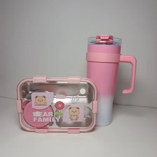 Bear Family Lunch Box with 1200ml Tumbler (Pink)