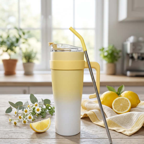 Yellow Tumbler with Straw