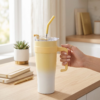 Yellow Tumbler with Straw