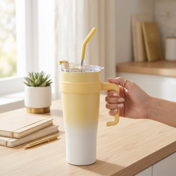 Yellow Tumbler with Straw